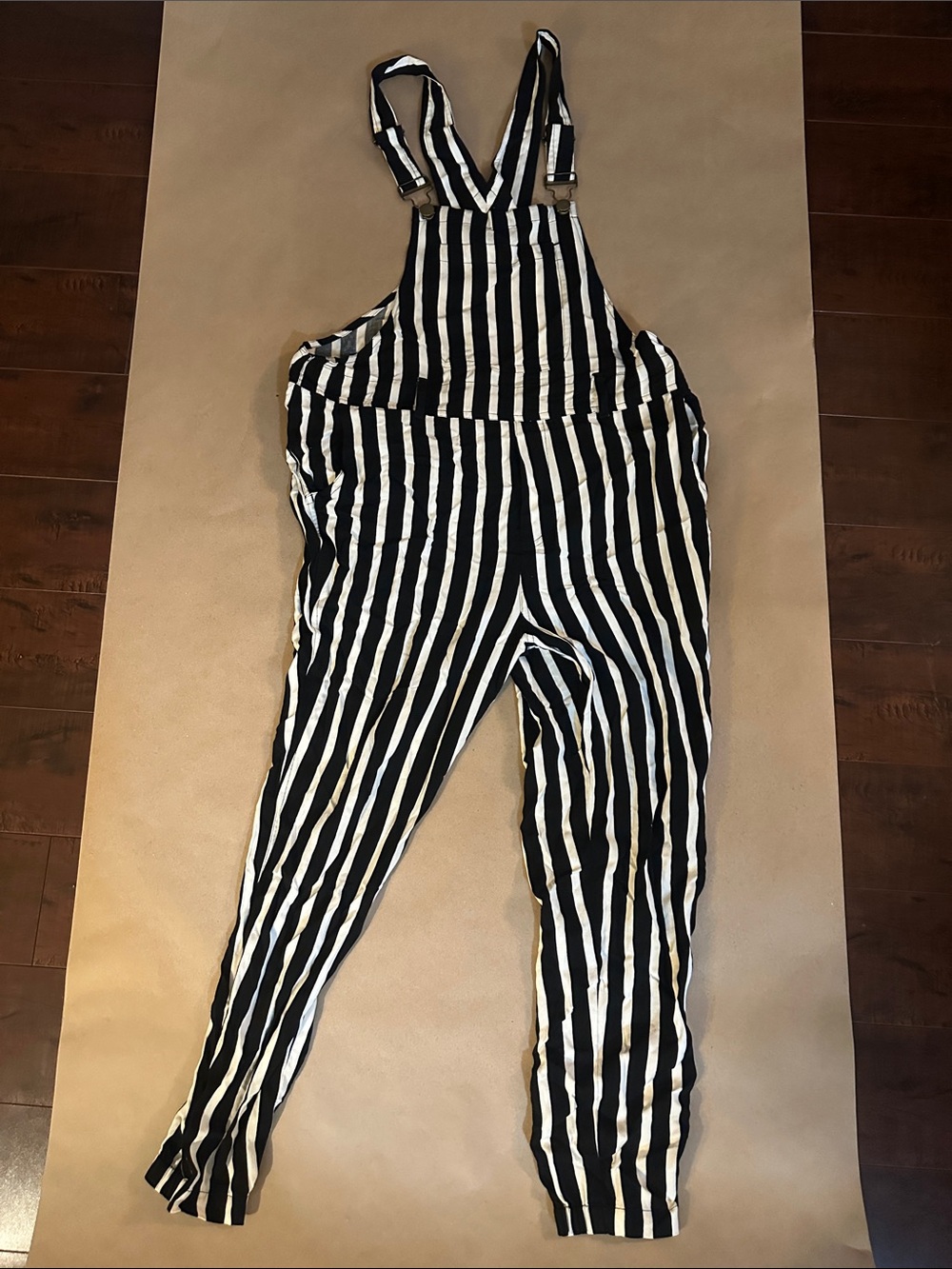 Forever 21 Black & White Striped Suspender Jumpsuit